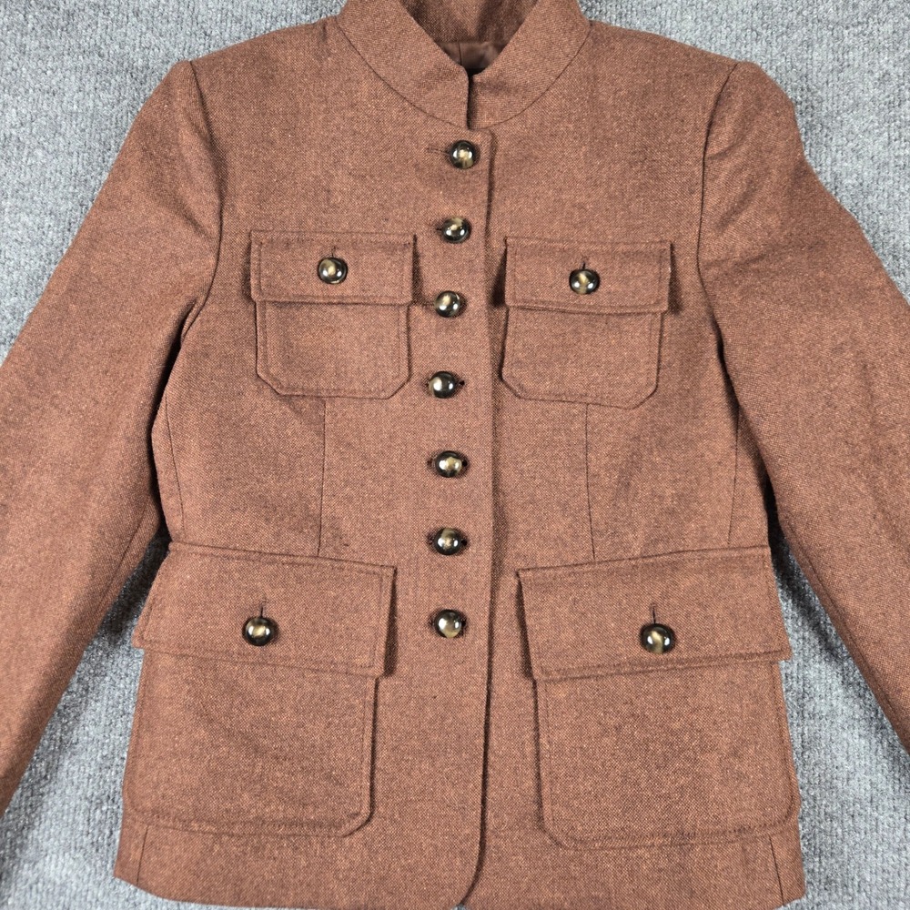 MNG Mango Military Jacket Womens XS Brown  Italian Fabric Tweed Blazer